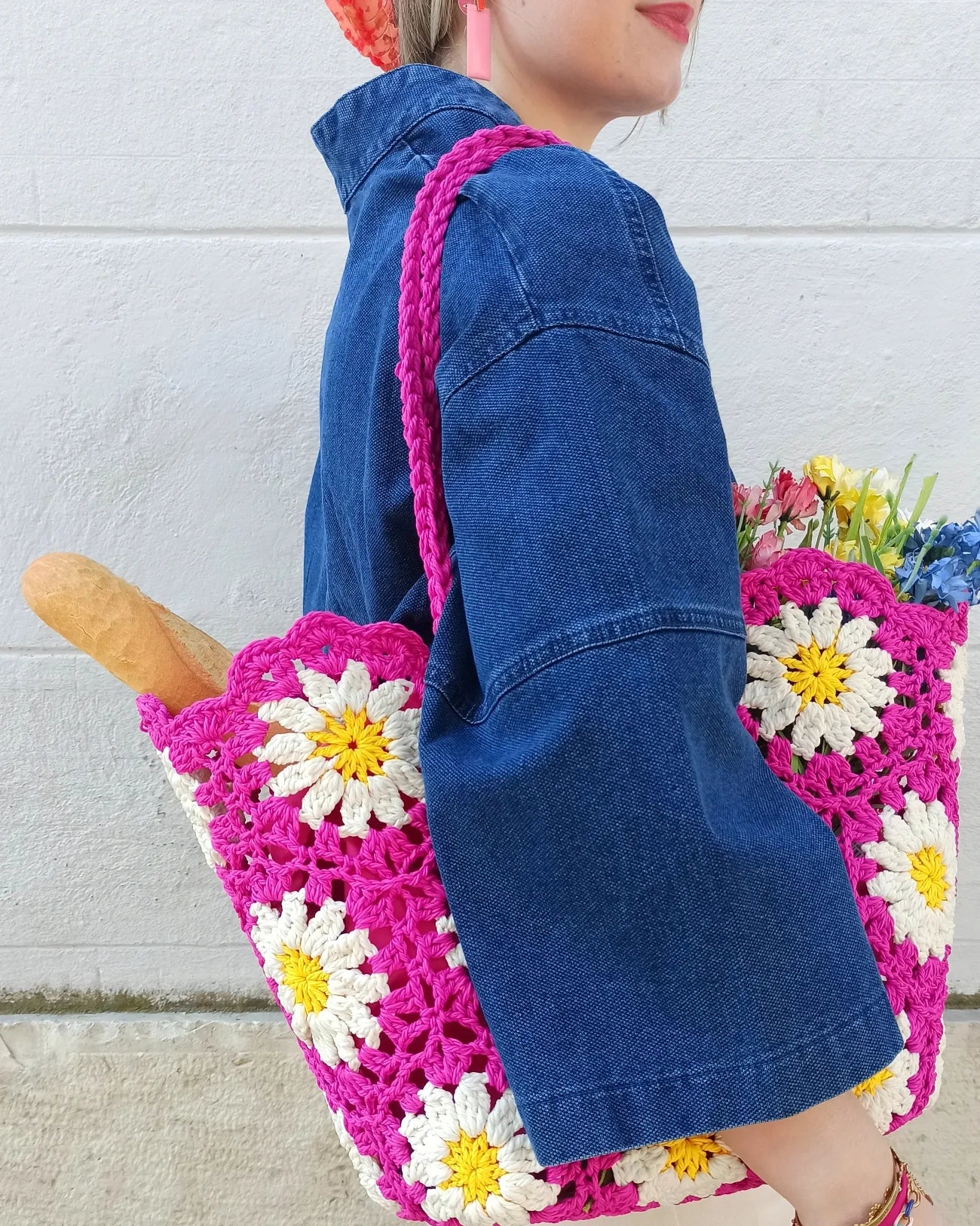 Borsa crochet Daisy Fuxia