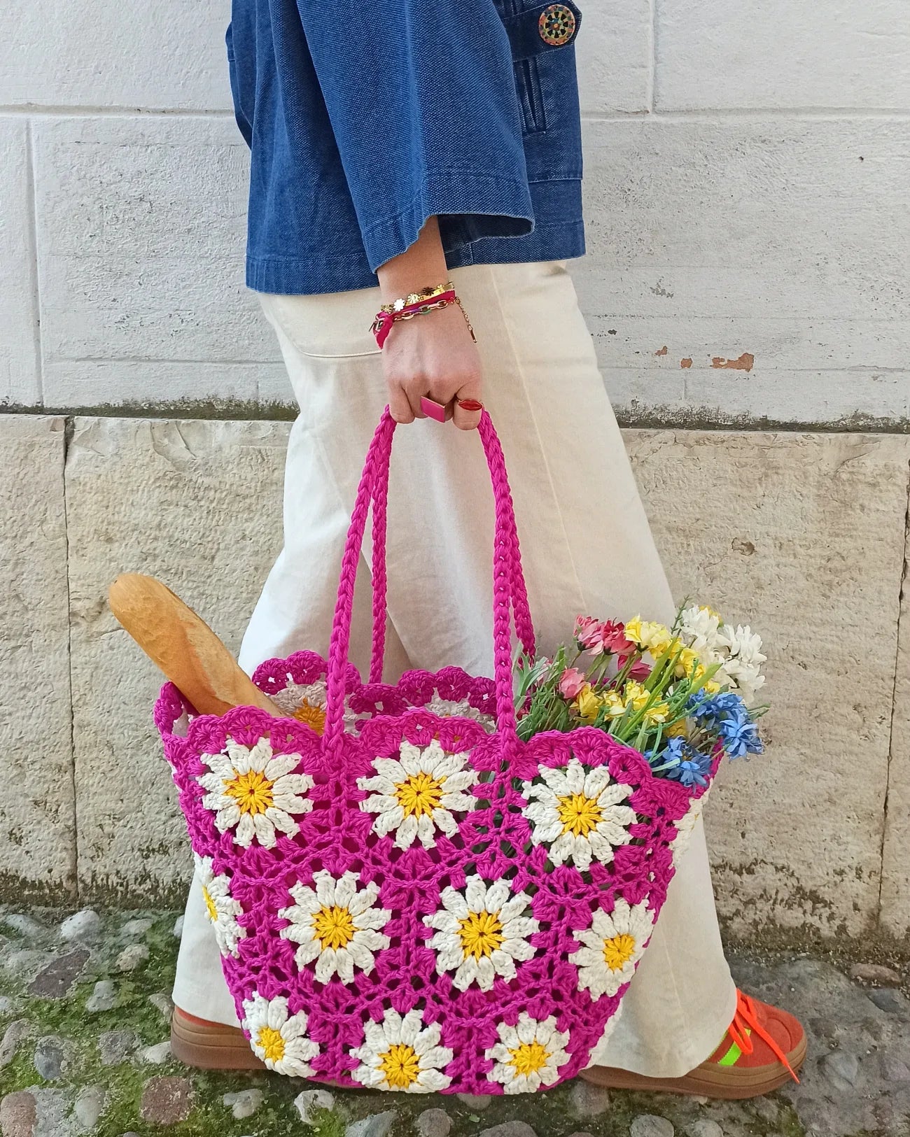 Borsa crochet Daisy Fuxia