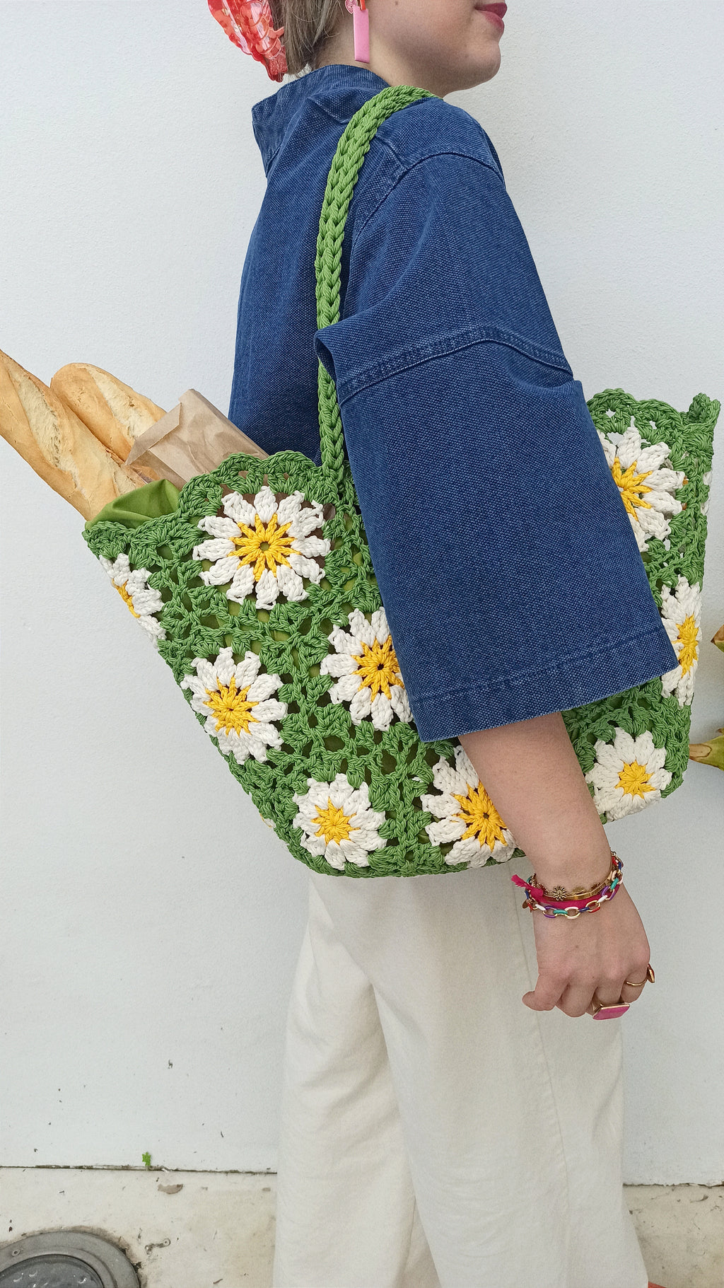Borsa crochet Daisy verde