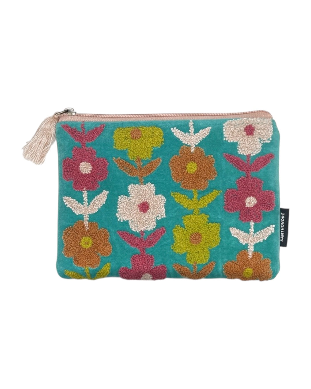Bustina turchese fiori in velluto ricamato