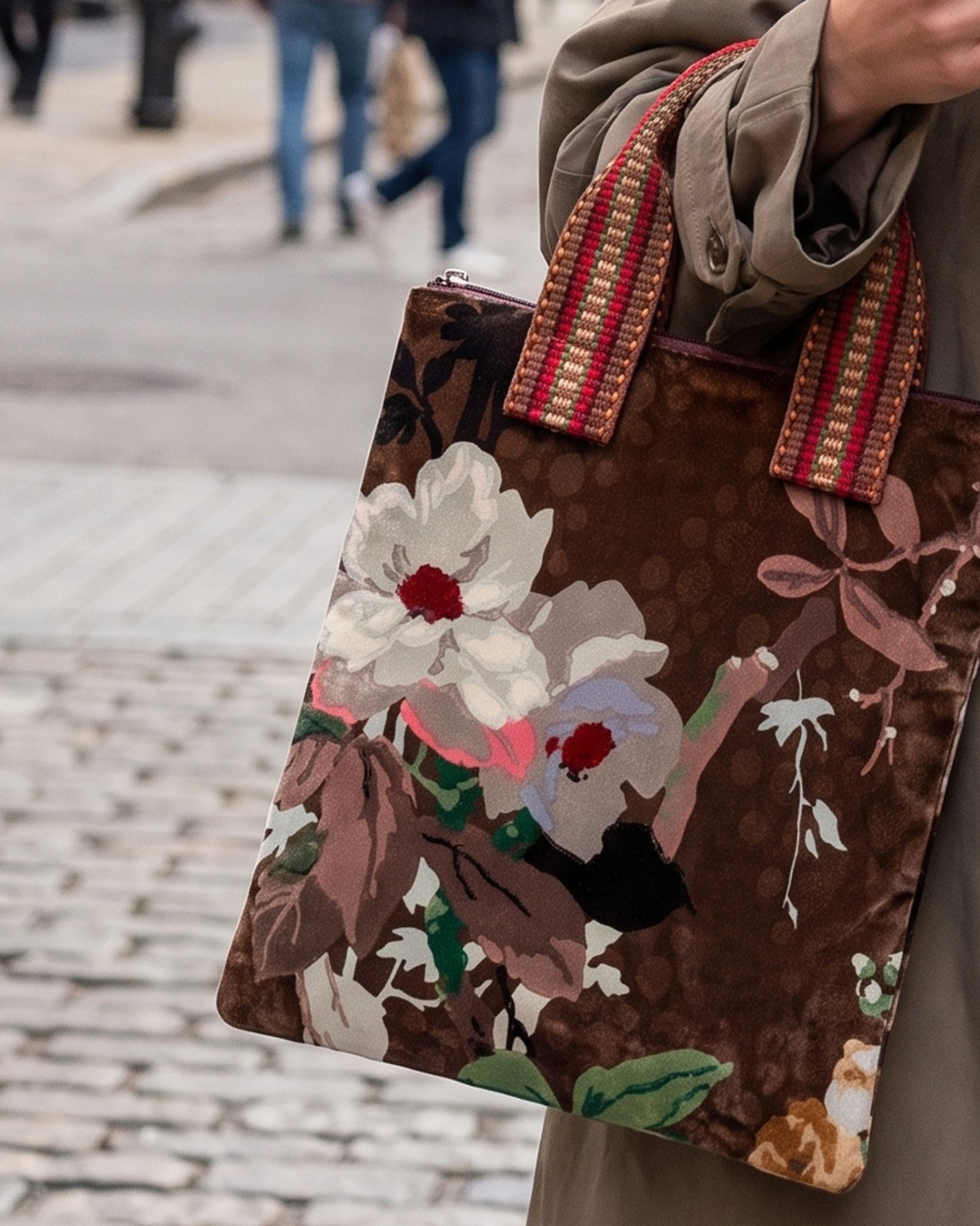 Borsa a mano tartan e fiori