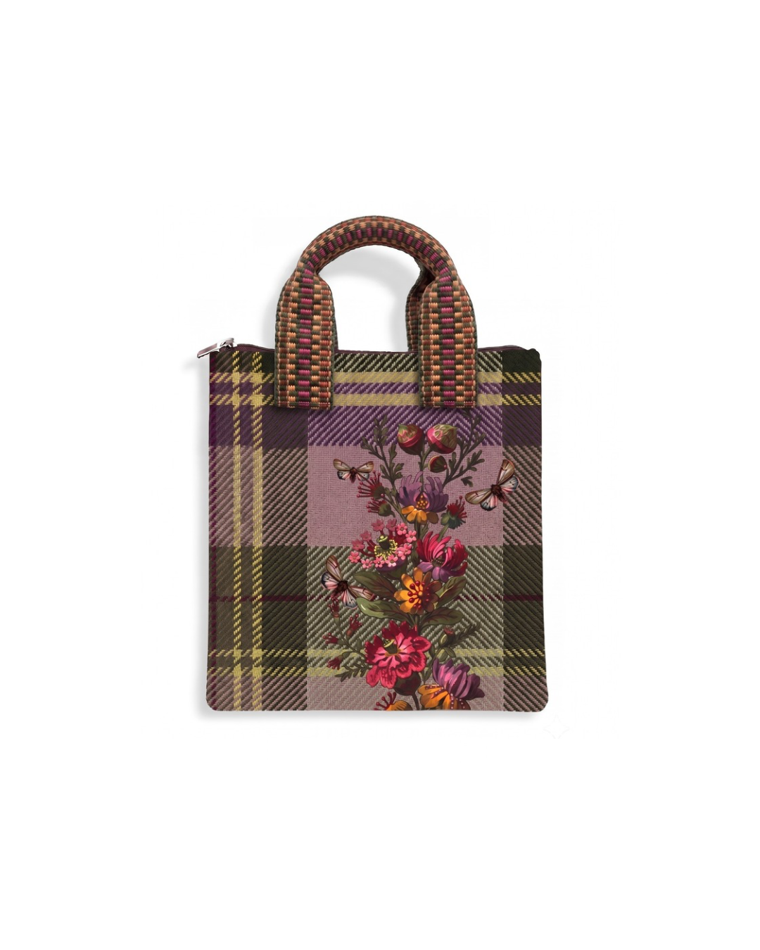 Borsa a mano tartan e fiori