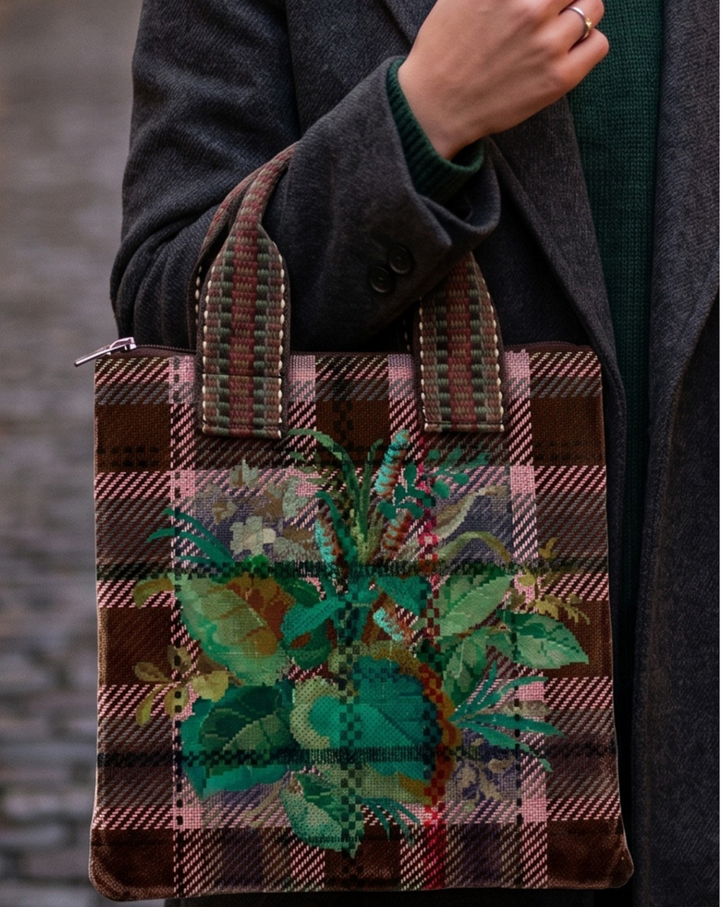 Borsa a mano tartan e fiori