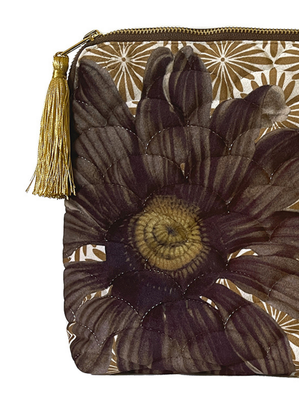 Pochette velluto trapuntata fiore marrone