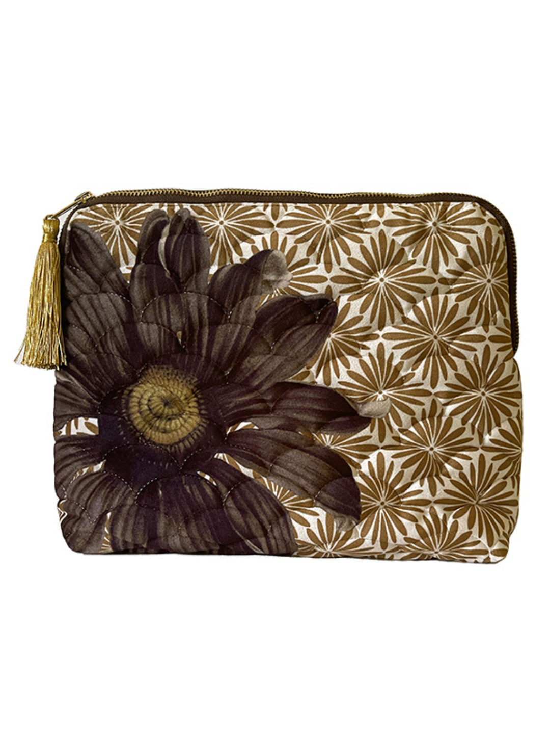 Pochette velluto trapuntata fiore marrone