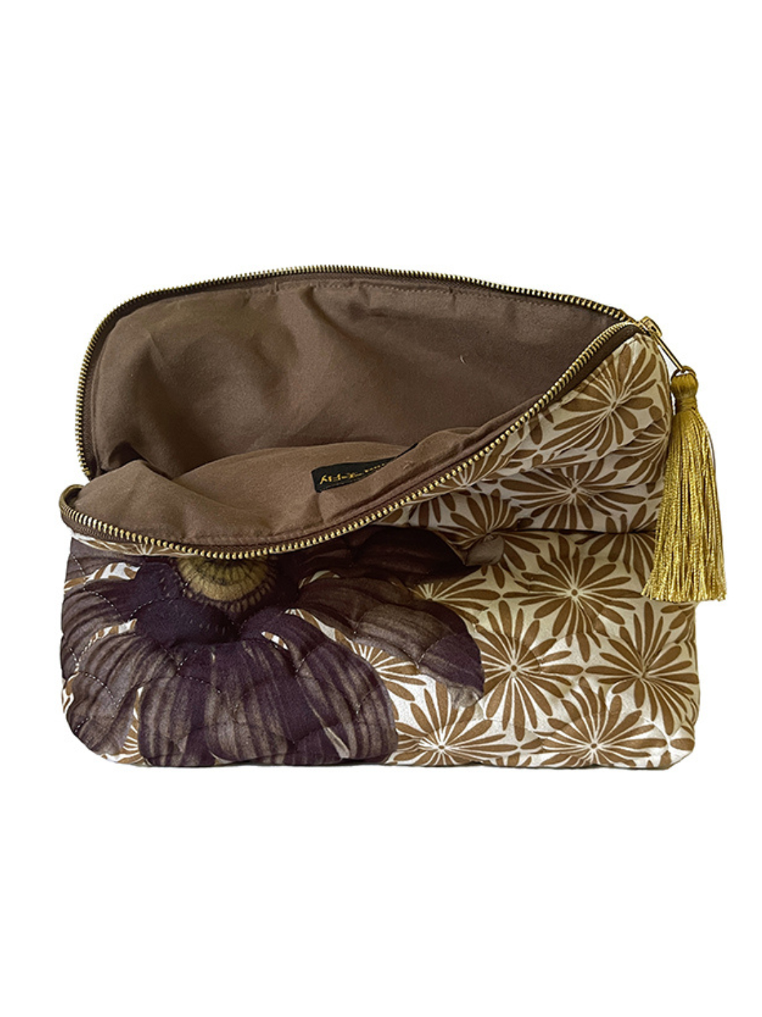 Pochette velluto trapuntata fiore marrone