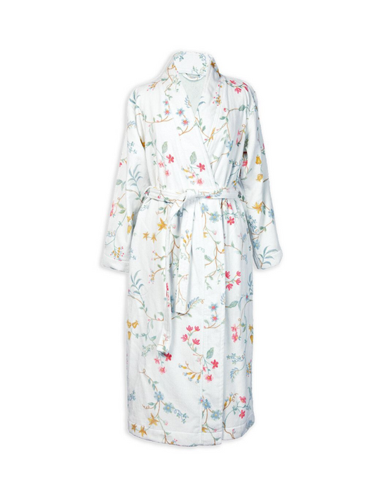 Accappatoio kimono fiori bianco e verde salvia